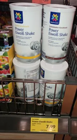 Das Aldi Eiweißpulver gab es für 7,99€ (360g Dose)