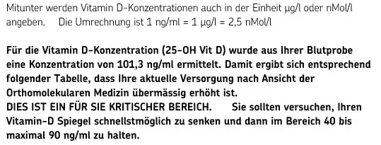 Blutergebnis Cerascreen: Vitamin D
