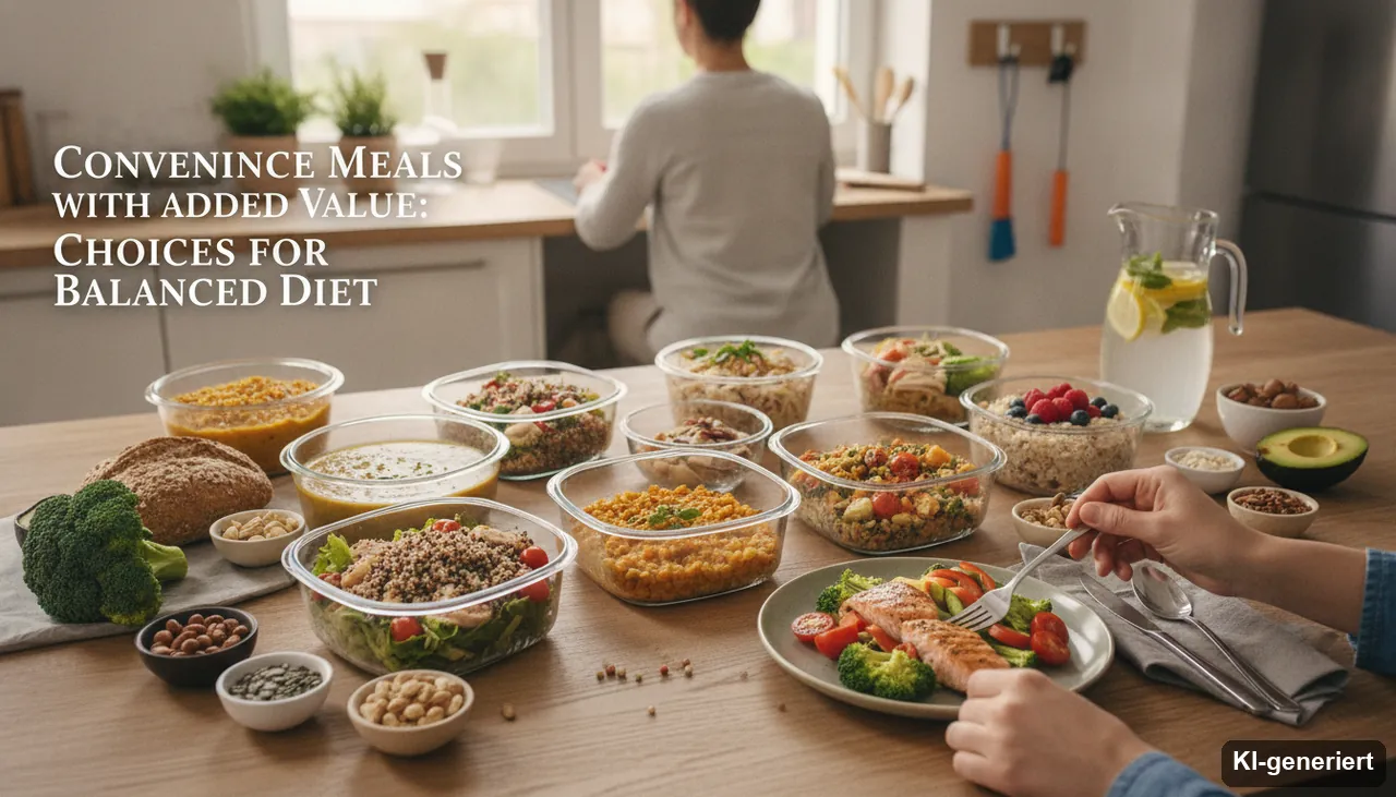 Fertiggerichte mit Mehrwert: Auswahl für eine ausgewogene Ernährung (KI-generiertes Bild)