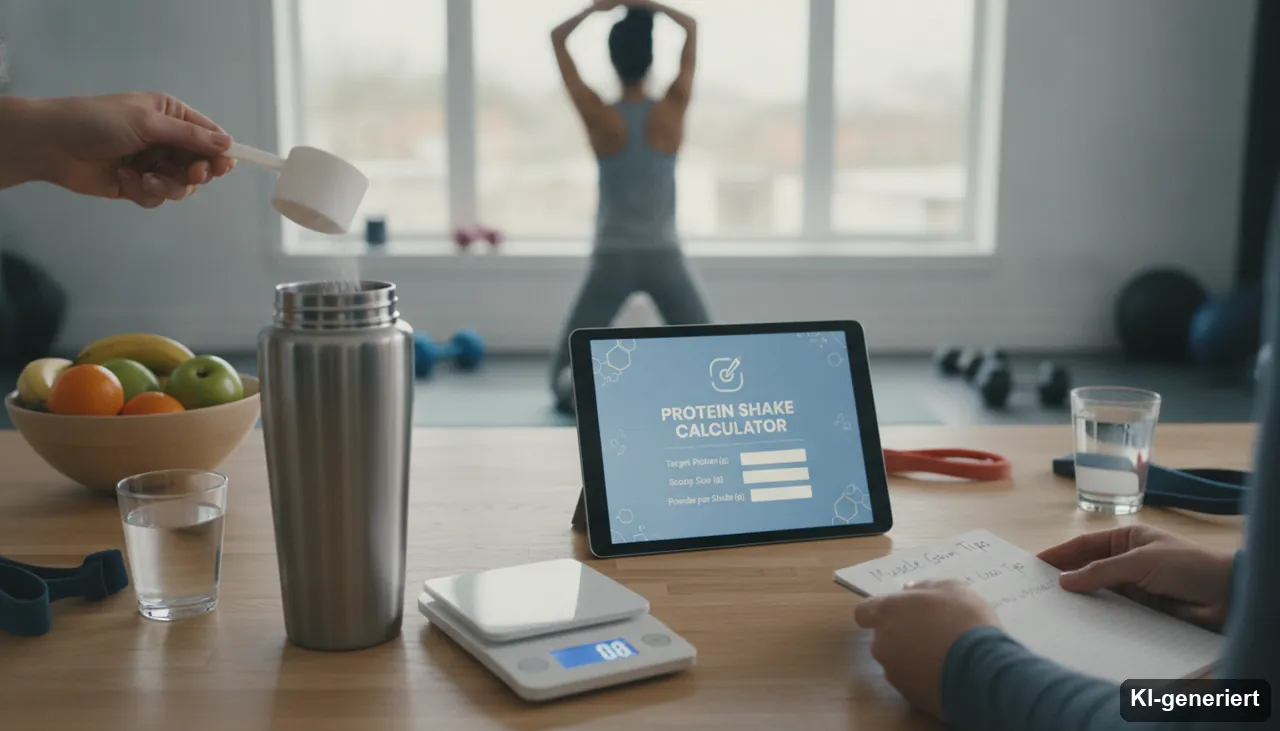 Proteinpulver Rechner: Wie viel g Pulver pro Shake? (KI-generiertes Bild)